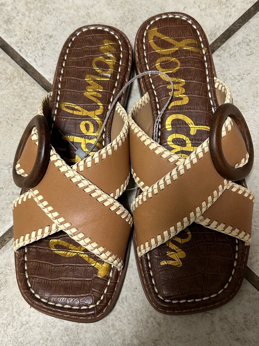 Sam Edelman Two-Tone Brown & Tan Leather Slide Sandals